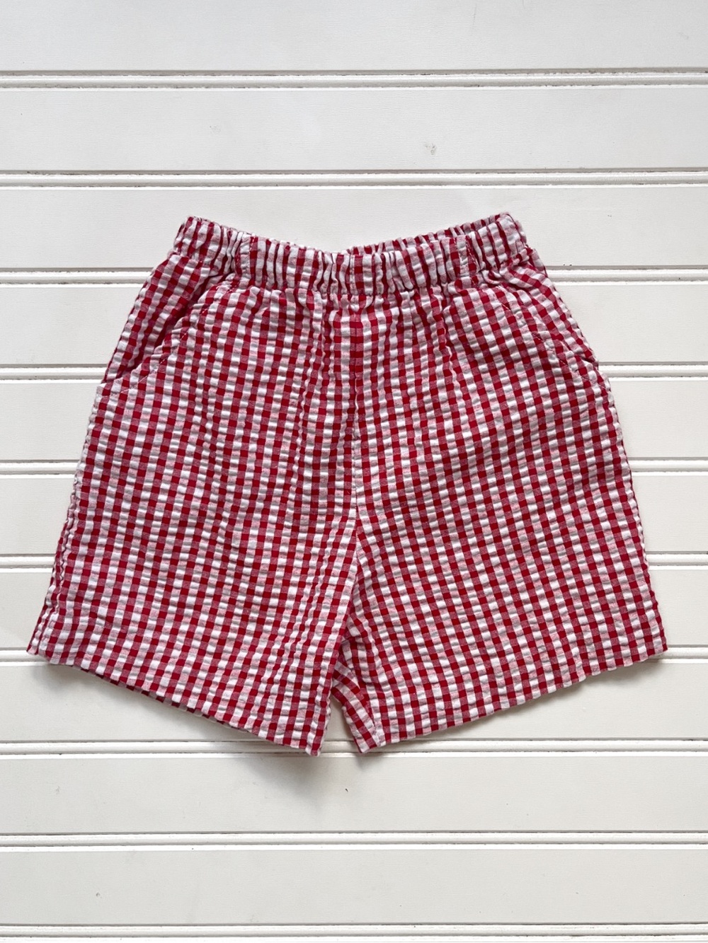 THE BAILEY BOYS EUC Red Gingham Seersucker Elastic Waist Preppy Pull On Shorts